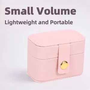 Mini Portable Jewelry Box PU Leather Case For Rings Earrings Studs Travel Storage Organizer With Snap Button