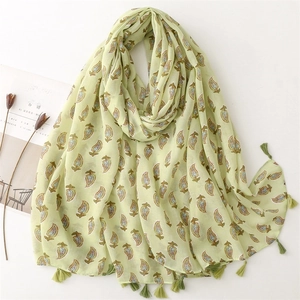 Women Leaf Paisley Print Voile Scarf With Tassels Lightweight Breathable Sun Protection Beach Wrap Shawl