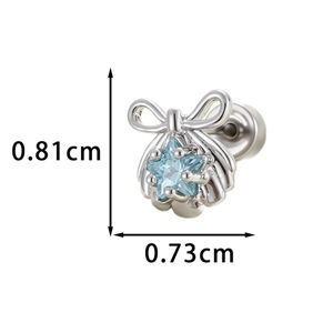 Silver star shell cartilage stud earring with blue zircon and size dimension 0.81cm