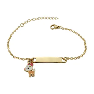 Bracelet d'identité doré en acier inoxydable avec breloque cerf et chaîne réglable pour filles