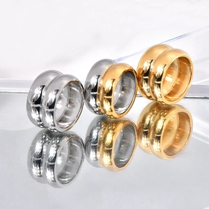 Three-color wide double-layer stainless steel rings with a high-polished mirror finish