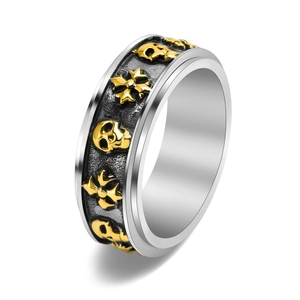 Retro Skull Cross Spinner Ring For Men Rotatable Titanium Stainless Steel Punk Gothic Biker Band Jewelry