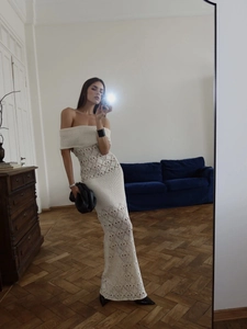 Off The Shoulder Hollow Out Knit Maxi Dress High Waist Crochet Bodycon Summer Elegant For Women