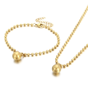 Set di collana e bracciale in acciaio inossidabile placcato oro 18K con sfere
