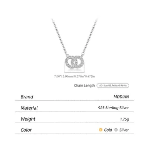 925 sterling silver interlocking double circle pendant necklace with sparkling cubic zirconia