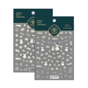 3D embossed nail art stickers featuring white bunnies and floral designs TS-609 and TS-588