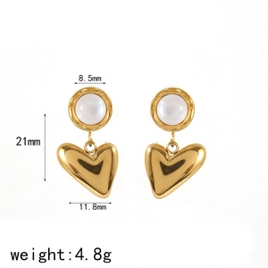 French style gold heart earrings with natural stone and diamonds shown with dimensions