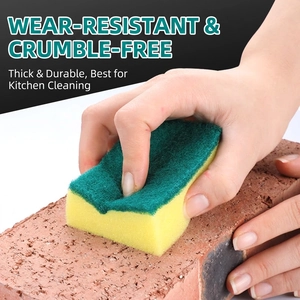 Thickened double-sided kitchen cleaning sponge with green scouring pad and yellow foam