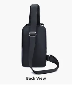 Back view of durable black oxford cloth waist bag showing adjustable shoulder strap buckles