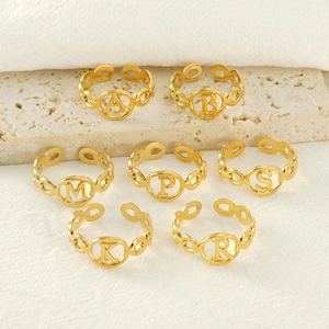 Minimalist 18K gold plated stainless steel initial letter rings with adjustable band