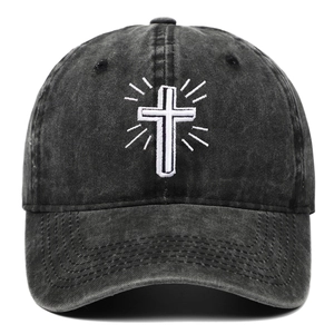 Cross Embroidery Washed Cotton Baseball Cap Distressed Retro Adjustable Sun Protection Outdoor Sport Hat For Men Women