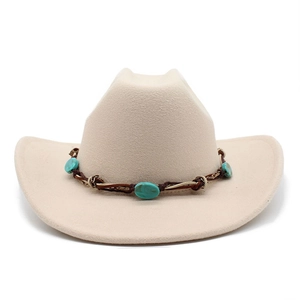 Classic beige western cowboy felt hat featuring a vintage woven band with turquoise stones