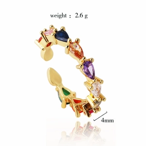 18K gold plated open ring with multi-colored teardrop cubic zirconia stones