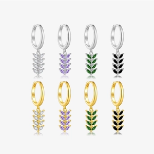 925 Sterling Silver Wheat Leaf Hoop Drop Earrings For Women Elegant Gold Silver Plated Marquise Rhinestone Dangle Earrings
