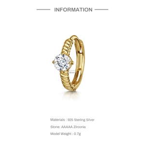 Detail of 6mm twisted S925 sterling silver hoop earring featuring a single AAAAA zircon stone
