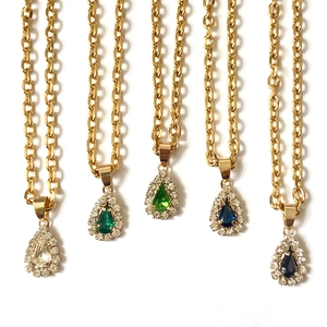 18k gold plated teardrop necklaces set with five colors and pavé diamond border