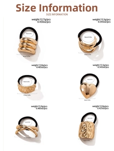 Detailed size information and weight specs for various geometric alloy ponytail holders