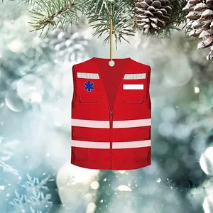 Acrylic Christmas tree ornament featuring a red medic vest design with reflective stripes