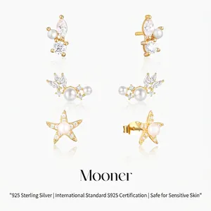 925 Sterling Silver Stud Earrings With Artificial Pearl And Zircon Minimalism Elegant Fashion Jewelry For Women