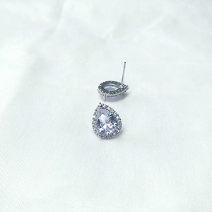 Elegant silver teardrop zircon earrings set with micro-pave crystals for wedding jewelry