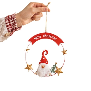 Nordic iron Merry Christmas sign featuring gnome and star ornaments on white background