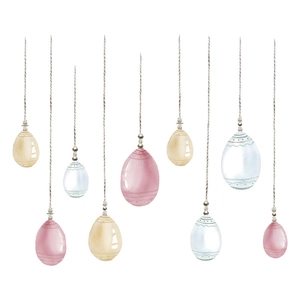 Pastel watercolor Easter egg window stickers with soft pink and blue hanging patterns