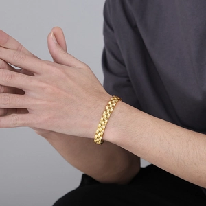 Bracelet pour homme en acier inoxydable doré avec maillons de style montre présidentielle