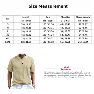 Detailed size chart for men's jacquard polo shirt including length and bust measurements