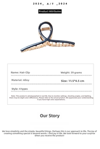 Detailed size chart of large 11.5cm alloy hair claw clip in navy blue and gold
