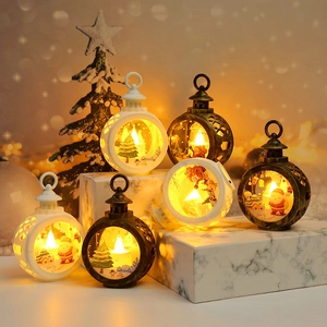 Christmas LED decorative lanterns with Santa and reindeer motifs for festive home decor