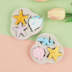 Marine life silicone fondant molds featuring starfish, seashells, and seahorses for DIY cakes