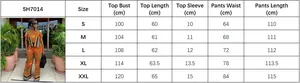 Size chart showing detailed measurements for the women's short sleeve T-shirt and pants set