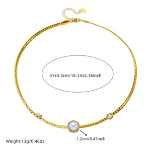 Golden blade chain necklace with geometric pearl pendant and shimmering small stones inlay