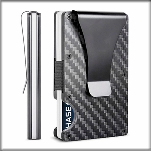 Porte-cartes slim en fibre de carbone avec protection RFID et pince à billets noire