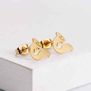 Cute gold fox stud earrings in polished stainless steel jewelry set for women