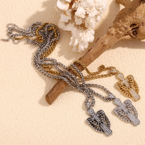 Hip hop 18K gold and silver stainless steel cross pendants on braided chains for men