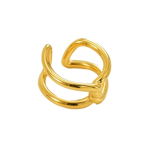 Minimalistischer doppelschichtiger offener Knotenring aus 18K vergoldetem Edelstahl