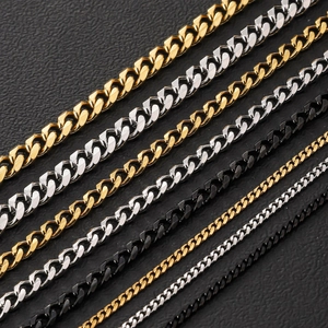 Men's titanium steel Cuban link chains in gold, silver and black with various widths