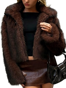Detailed close-up of dark brown faux fur jacket showing high-quality plush texture