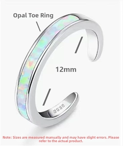 Close-up of S925 sterling silver opal toe ring showing 12mm adjustable inner diameter