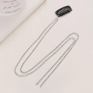 Black BB clip featuring long shimmering rhinestone tassel chains for elegant hair styling