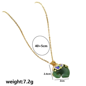 Green Ruyi pendant necklace in titanium steel with gold chain and purple enamel detail