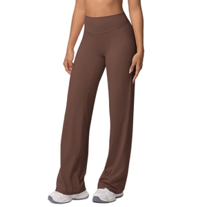 High-waisted wide-leg yoga pants in coffee brown fabric for fitness and running