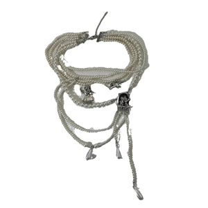Vintage Baroque multilayer pearl necklace with angel charms and silver heart pendants