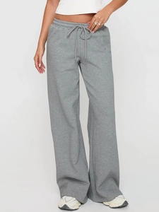 Pantalon de jogging femme à jambe large gris avec cordon de serrage et poches