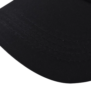 Detailed close-up showing the multi-row reinforced stitching on the black cotton baseball cap