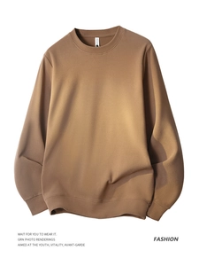 Detailed view of coffee brown waffle knit texture on this warm crewneck sweatshirt for men