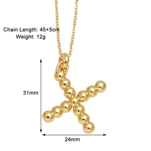 Detail view of 18k gold-plated letter K pendant showing dimensions 31mm by 24mm size