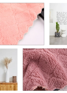 Detail of pink microfiber cloth showing soft plush texture and wavy edges in four-grid view