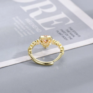 Exquisite gold-plated adjustable ring with heart-cut citrine gemstone for women